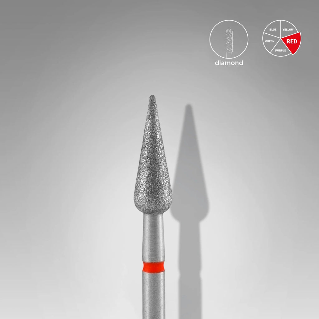 Foret à ongles diamant, "poire pointue", rouge, diamètre 4 mm, partie active 12 mm - LEST NAILS