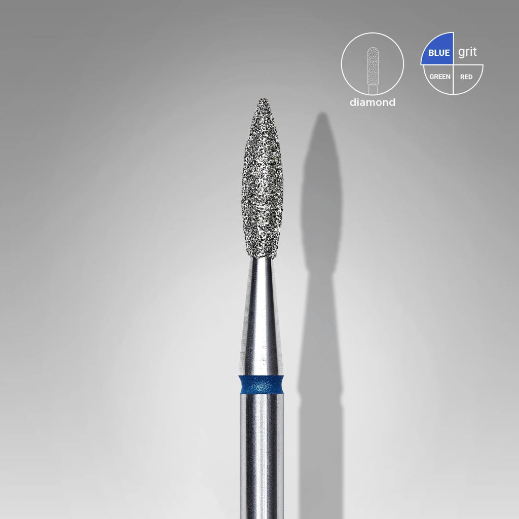 Foret à ongles diamanté, pointu « flamme », bleu, diamètre tête 2.1 mm, partie active 8 mm - LEST NAILS