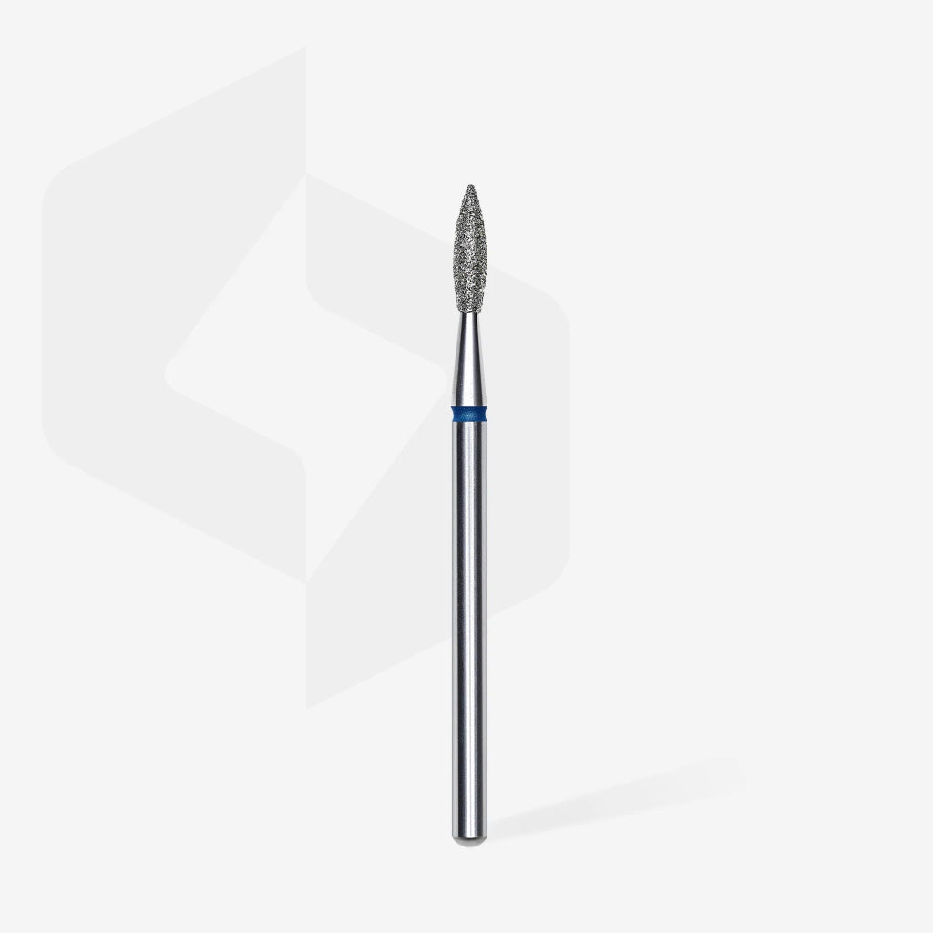 Foret à ongles diamanté, pointu « flamme », bleu, diamètre tête 2.1 mm, partie active 8 mm - LEST NAILS