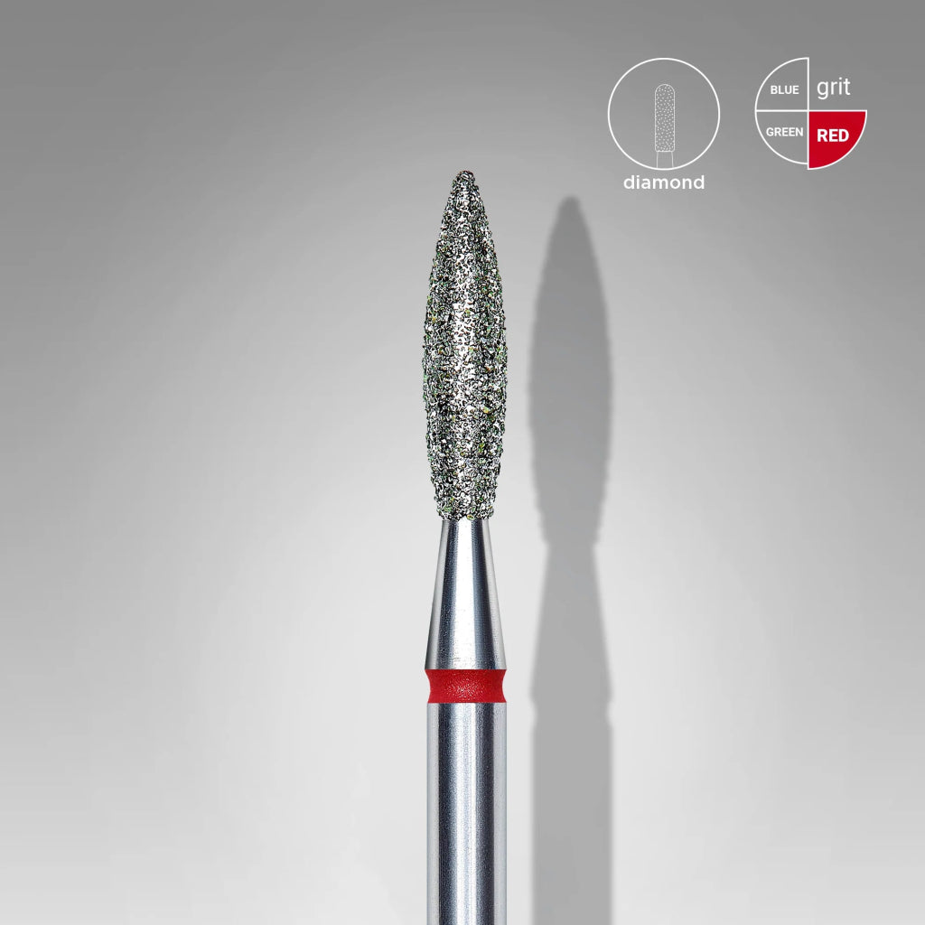 Foret diamanté « flamme », rouge, diamètre tête 2.3 mm, partie active 10 mm - LEST NAILS