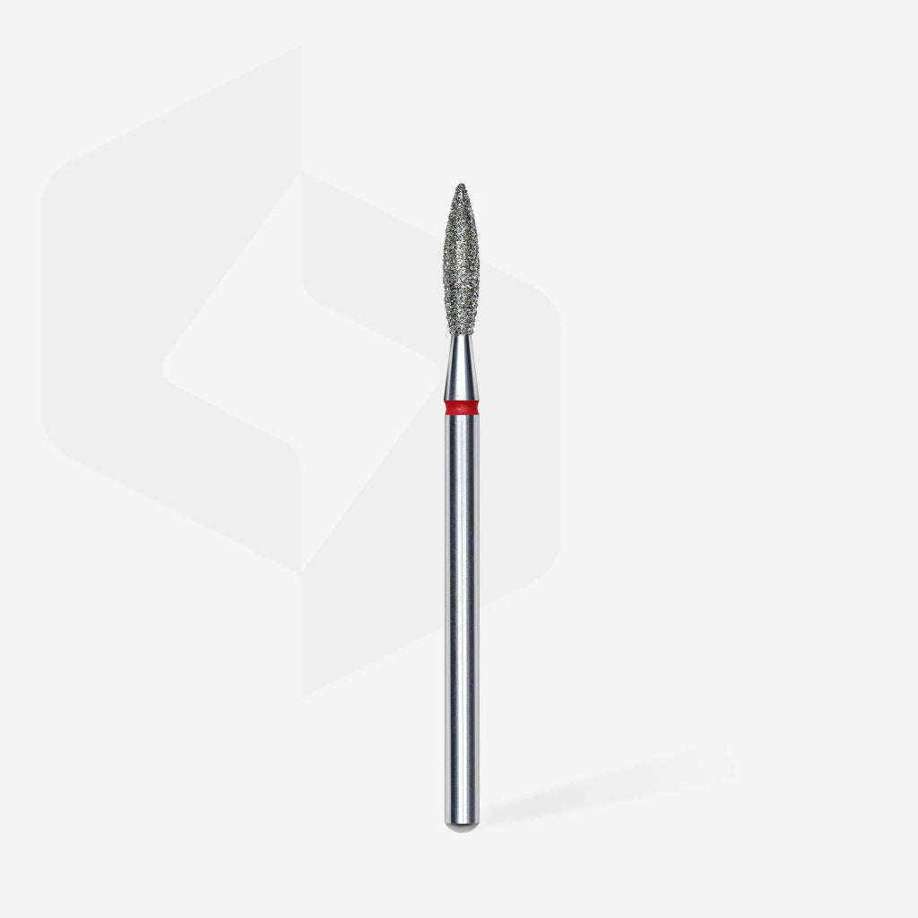 Foret diamanté « flamme », rouge, diamètre tête 2.3 mm, partie active 10 mm - LEST NAILS